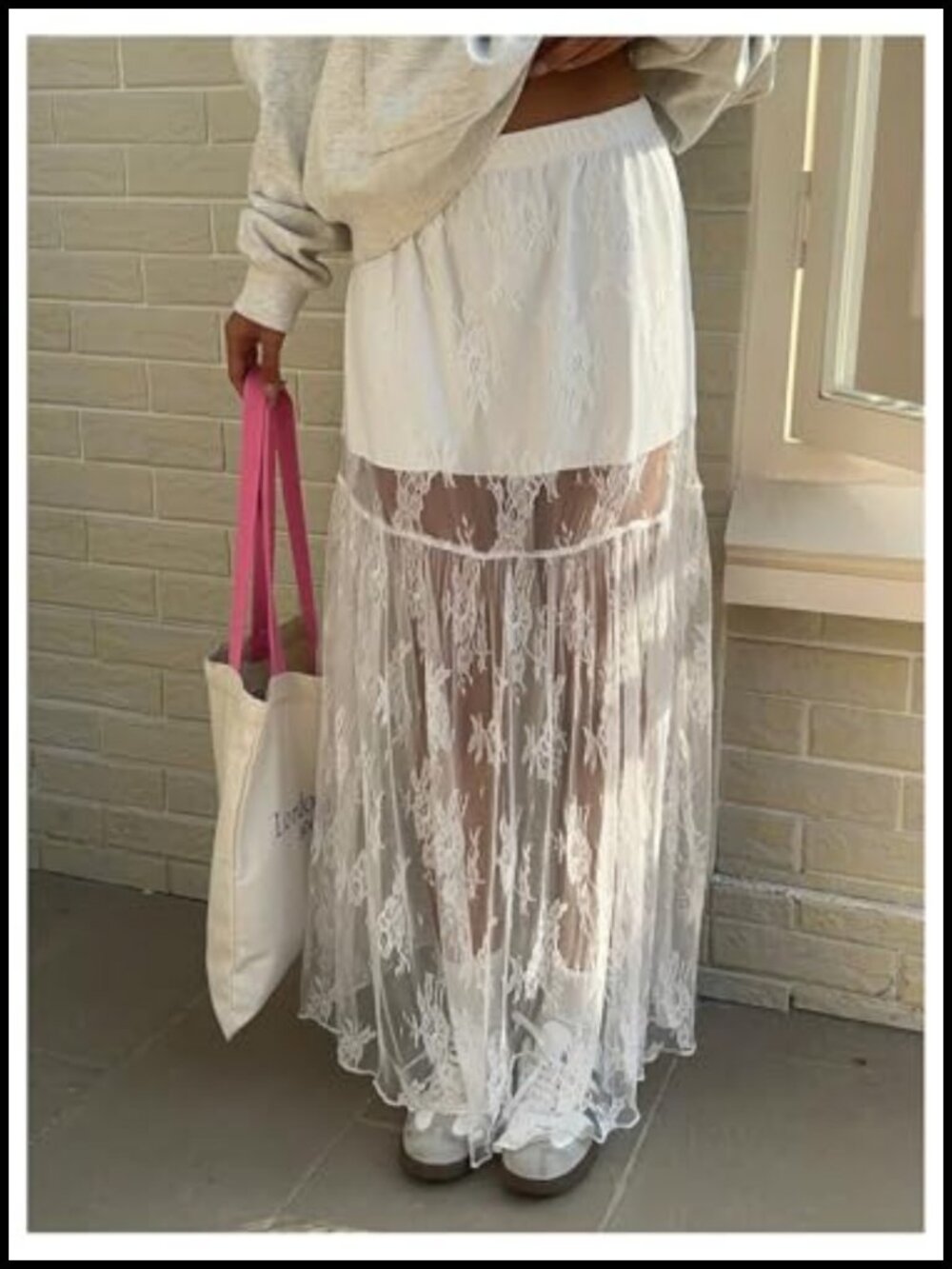 Women's Lace Maxi Skirt High Waisted A-Line Ruffle Flowy Y2K Renaissance Fairy - Picture 5 of 6